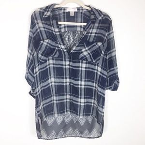 Band of Gypsies Plaid Hippie HighLow Sheer Top